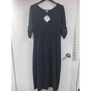 NWT Peruvian Connection Women's Black 3/4 Sleeve Midi Dress Size large